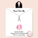 86019, "NEVER GIVE UP" PAVE CUBIC ZIRCONIA RIBBON NECKLACE