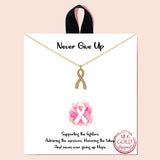 86019, "NEVER GIVE UP" PAVE CUBIC ZIRCONIA RIBBON NECKLACE