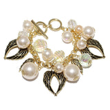 86032, ANGEL WINGS N PEARL MULTI CHARM TOGGLE BRACELET
