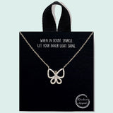 86057, OPEN BUTTERFLY PAVE CUBIC ZIRCONIA NECKLACE/RHODIUM DIPPED