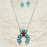 86210, WESTERN SQUASH BLOSSOM TURQUOISE STONE NECKLACE