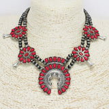 86452, WESTERN SQUASH BLOSSOM TURQUOISE STONE BEAD NECKLACE