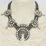 86452, WESTERN SQUASH BLOSSOM TURQUOISE STONE BEAD NECKLACE