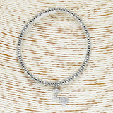 86466, "I LOVE" CHARM STAINLESS STEEL BEAD STRETCH BRACELET