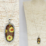 86519, SUNFLOWER N LEOPARD PAVE GEOMETRIC ACRYLIC LONG PENDANT NECKLACE