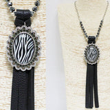 86716, ZEBRA PRINT BUBBLE OVAL W/ LEATHER NECKLACE