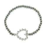 86895, PAVE CZ HEART BALL BEADED STRETCH BRACELET *STAINLESS STEEL