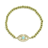 86898, PAVE CZ EVIL EYE BALL BEADED STRETCH BRACELET *STAINLESS STEEL