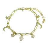 86933, PAVE CZ HAMSA CHARM BRACELET *STAINLESS STEEL