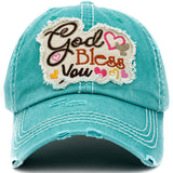 87085, "GOD BLESS YOU" WASHED VINTAGE BALL CAP