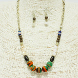 87098, HANDMADE WOOD & MIX BEADED NECKLACE