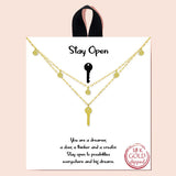 87139, "STAY OPEN" KEY DOUBLE LAYERED NECKLACE