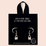 87148, PAVE CZ LOCK CHARM HUGGIE EARRING/925 STERLING SILVER POST
