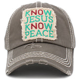 87291, "KNOW JESUS KNOW PEACE" WASHED VINTAGE BALL CAP