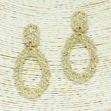 87299, TEXTURED GEOMETRIC OVAL METAL EARRING