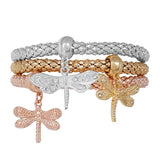 87330, DRAGONFLY CHARM 3PC STRETCH BRACELET SET