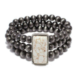 87336, WESTERN RECTANGLE SEMI PRECIOUS STONE BEADED STRETCH BRACELET