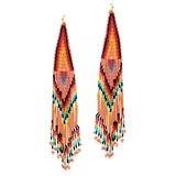 87351, 8" WESTERN SEED BEAD FRINGE LONG DROP EARRING