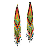 87351, 8" WESTERN SEED BEAD FRINGE LONG DROP EARRING