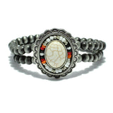 87355, WESTERN OVAL TURQUOISE STONE W/ NAVAJO BEAD STRETCH BRACELET