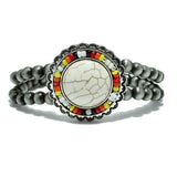 87356, WESTERN ROUND TURQUOISE STONE W/ NAVAJO BEAD STRETCH BRACELET