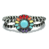 87357, WESTERN TURQUOISE STONE W/ NAVAJO BEAD STRETCH BRACELET