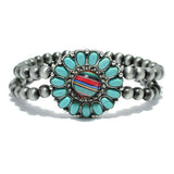 87357, WESTERN TURQUOISE STONE W/ NAVAJO BEAD STRETCH BRACELET