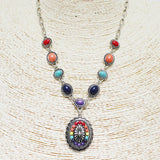 87373, WESTERN CONCHO SEMI PRECIOUS STONE NECKLACE