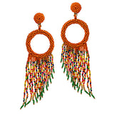 87397, FRINGE SEED BEADED CUTOUT CIRCLE EARRING