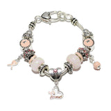 87401, PINK RIBBON CHARM BEAD BRACELET