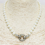 87414, BAGUETTE RHINESTONE W/ PEARL NECKLACE