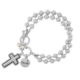 87461, "FAITH" CROSS INSPIRED BALL CHAIN TOGGLE BRACELET