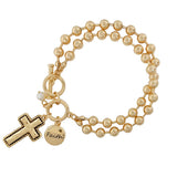 87461, "FAITH" CROSS INSPIRED BALL CHAIN TOGGLE BRACELET