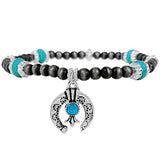 87486, WESTERN SQUASH BLOSSOM CHARM NAVAJO BEAD STRETCH BRACELET