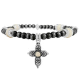 87488, WESTERN CROSS CHARM NAVAJO BEAD STRETCH BRACELET