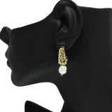 87511, HAMMERED METAL W/ PEARL EARRING