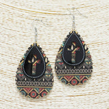 87521, CROSS WESTERN SERAPE PRINTED TEARDROP WOOD EARRING