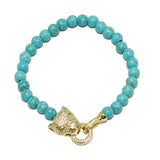 87551, PANTHER CUBIC ZIRCONIA W/ BEAD STRETCH BRACELET *STAINLESS STEEL