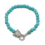 87551, PANTHER CUBIC ZIRCONIA W/ BEAD STRETCH BRACELET *STAINLESS STEEL