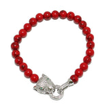 87551, PANTHER CUBIC ZIRCONIA W/ BEAD STRETCH BRACELET *STAINLESS STEEL