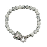 87551, PANTHER CUBIC ZIRCONIA W/ BEAD STRETCH BRACELET *STAINLESS STEEL