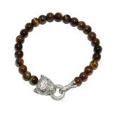 87551, PANTHER CUBIC ZIRCONIA W/ BEAD STRETCH BRACELET *STAINLESS STEEL