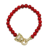 87551, PANTHER CUBIC ZIRCONIA W/ BEAD STRETCH BRACELET *STAINLESS STEEL