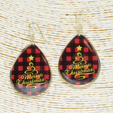 87580, MERRY CHRISTMAS BUFFALO PLAID TEARDROP BUBBLE EARRING