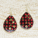 87580, CHRISTMAS BUFFALO PLAID TEARDROP BUBBLE EARRING