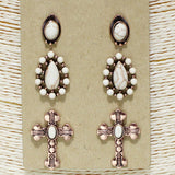 87655, WESTERN CROSS TURQUOISE STONE EARRING SET