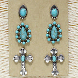 87655, WESTERN CROSS TURQUOISE STONE EARRING SET