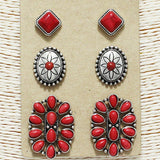 87656, WESTERN CONCHO TURQUOISE STONE EARRING SET