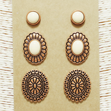 87660, WESTERN OVAL NATURAL STONE EARRING SET