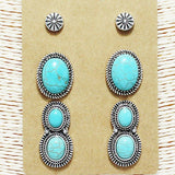 87661, WESTERN OVAL TURQUOISE STONE EARRING SET